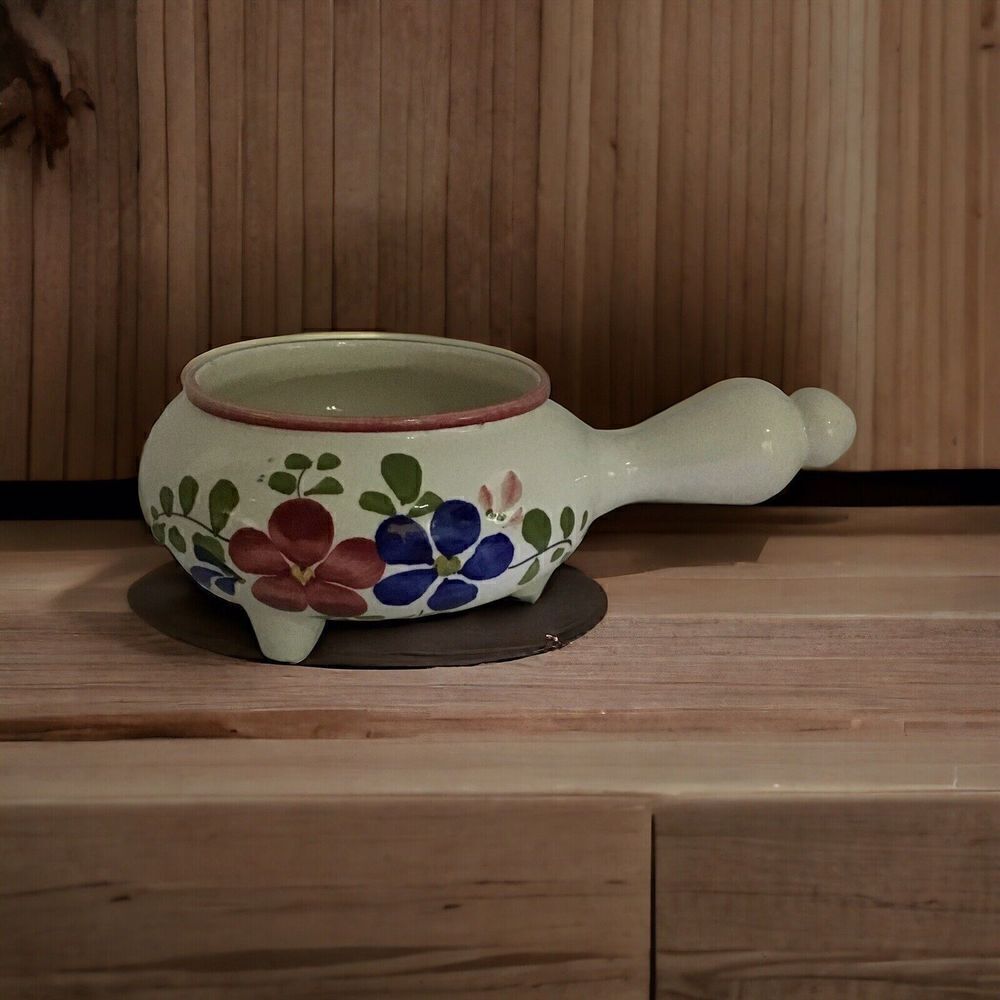 Vintage - Ceramic Fondue Pot - Soup Bowl Hand Painted in Portugal For FTD